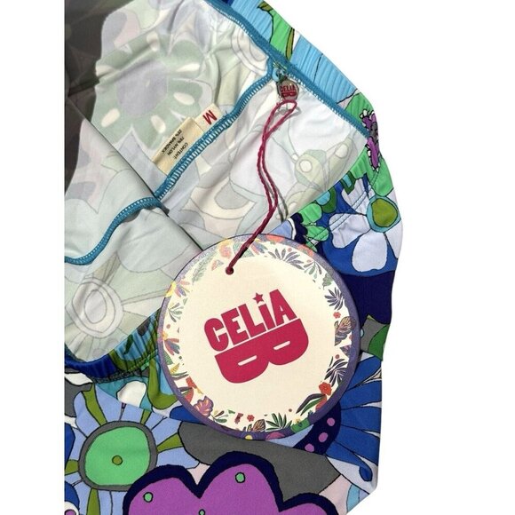 Celia B M Pants Leggings Blue Floral Retro Designer Hippie Boho Maximalist - Picture 5 of 5